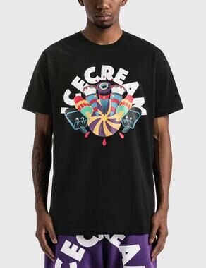 ICECREAM Colorful Graphic Tee Black Crew Neck T-Shirt Men's Medium